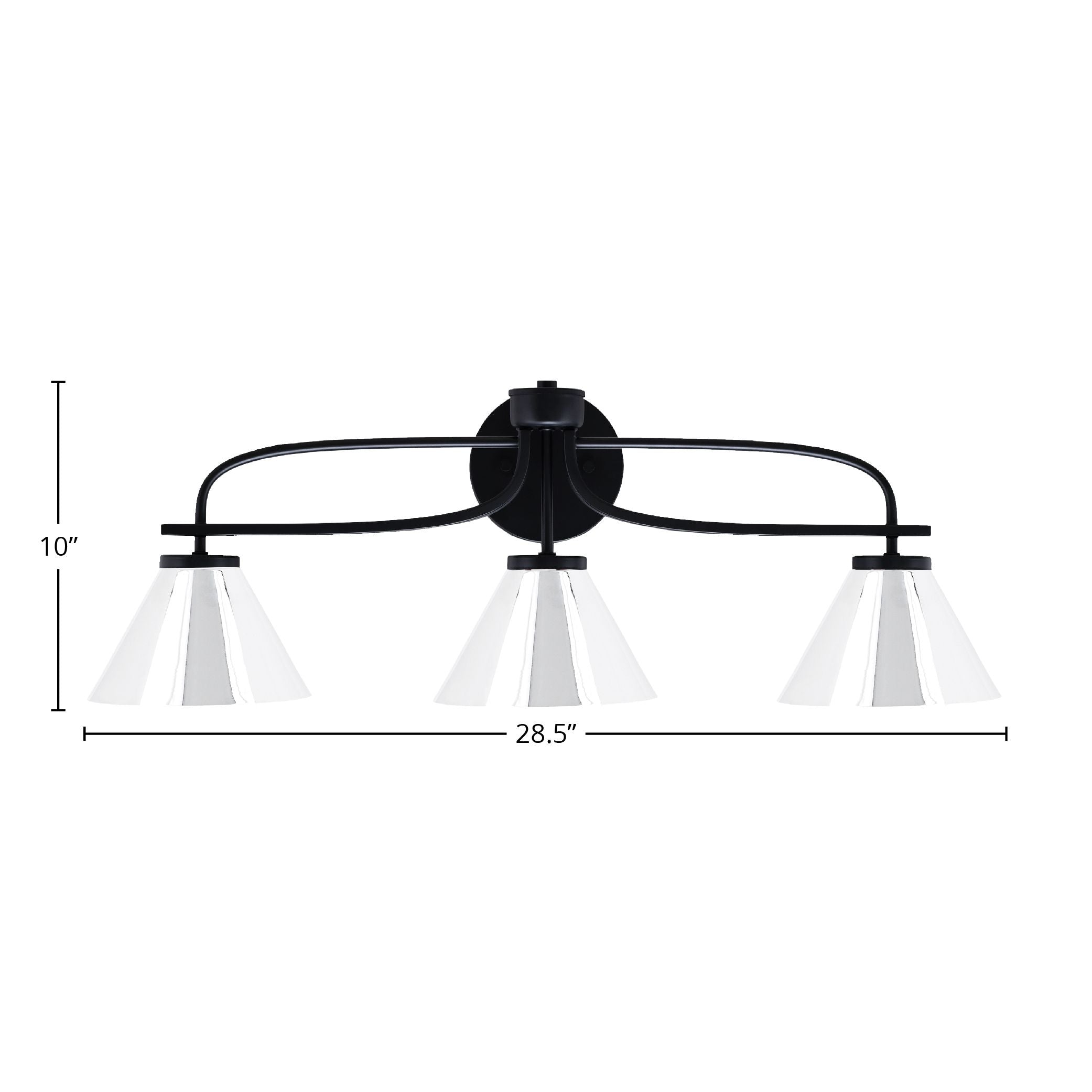 Cavella Three Light Bath Bar in Matte Black with 7" Chrome Cone Metal Shade