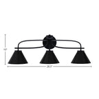 Cavella Three Light Bath Bar in Matte Black with 7" Matte Black Cone Metal Shade