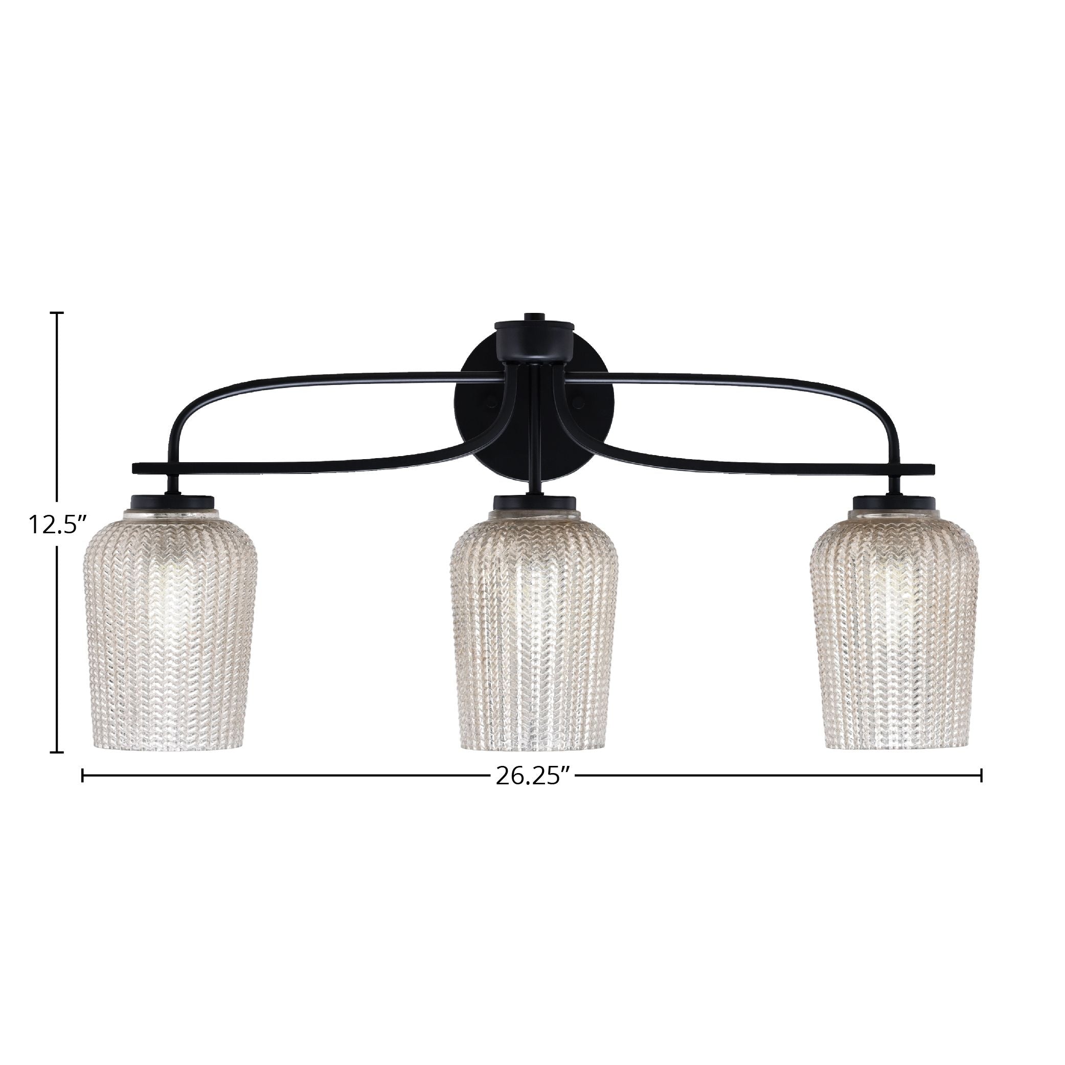 Cavella Three Light Bath Bar in Matte Black with 5" Silver Textured Shade