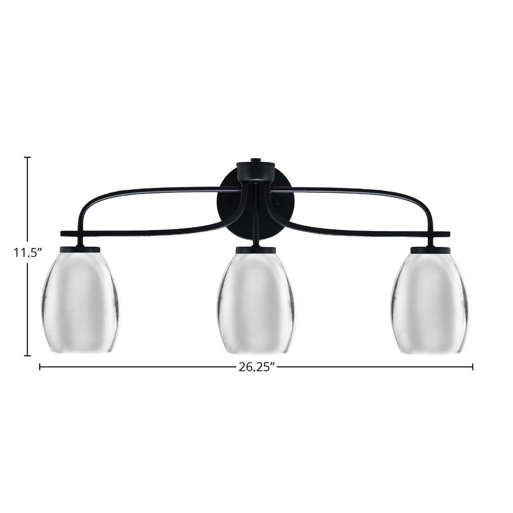 Cavella Three Light Bath Bar in Matte Black with 5" Chrome Oval Metal Shade