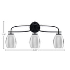 Cavella Three Light Bath Bar in Matte Black with 5" Chrome Oval Metal Shade