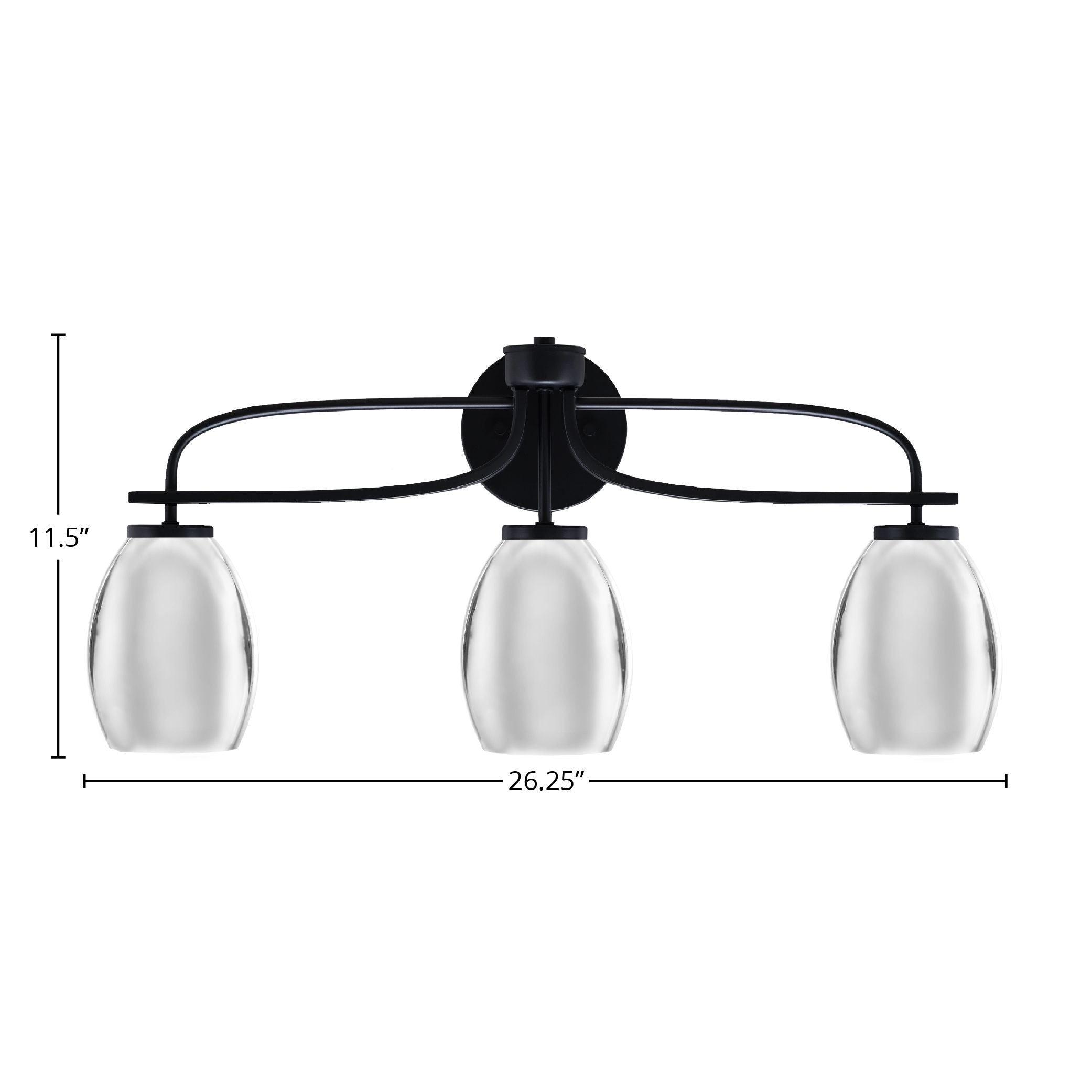Cavella Three Light Bath Bar in Matte Black with 5" Chrome Oval Metal Shade