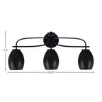 Cavella Three Light Bath Bar in Matte Black with 5" Matte Black Oval Metal Shade