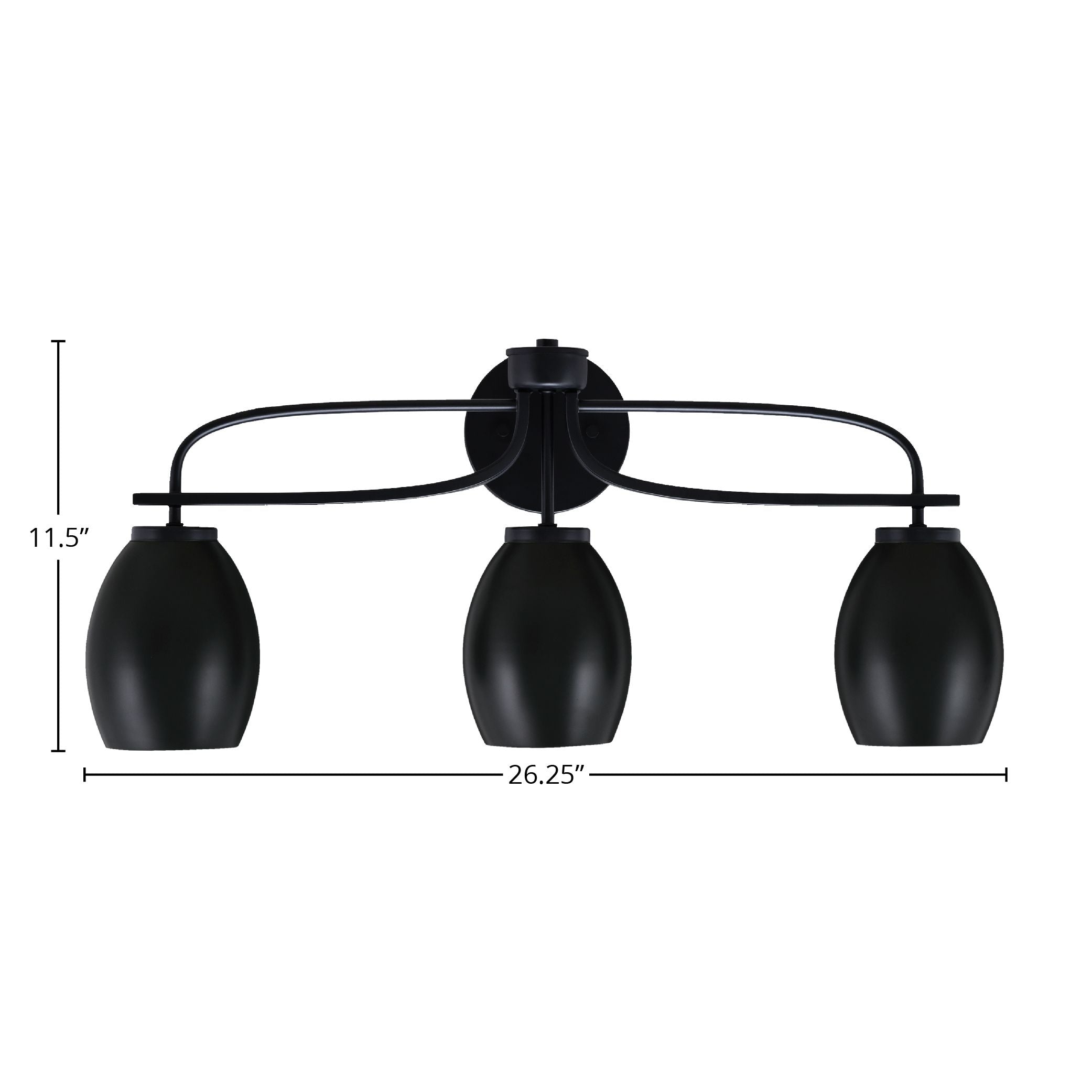 Cavella Three Light Bath Bar in Matte Black with 5" Matte Black Oval Metal Shade