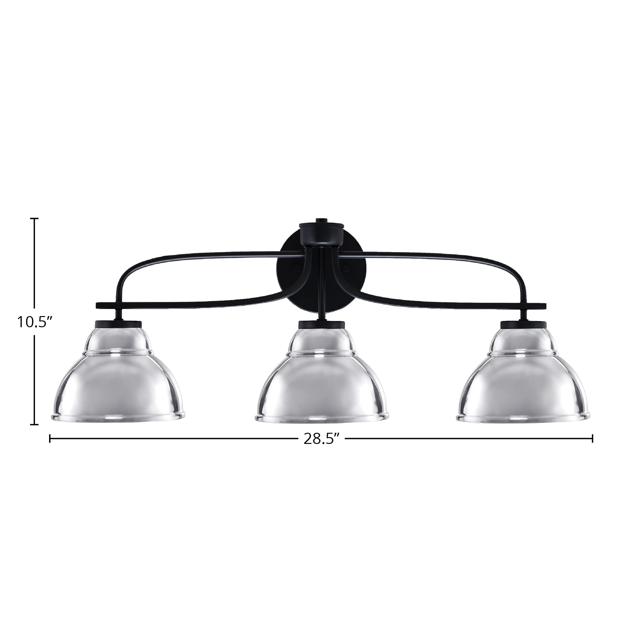 Cavella Three Light Bath Bar in Matte Black with 7" Chrome Double Bubble Metal Shade Shade