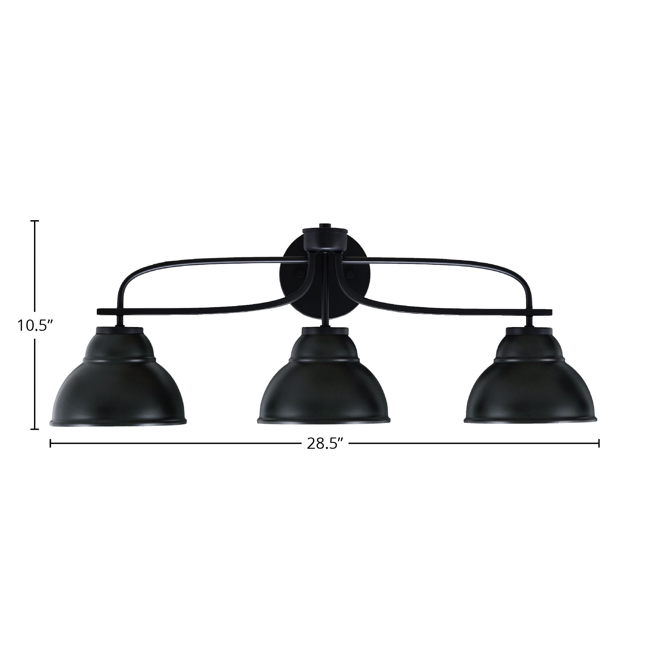 Cavella Three Light Bath Bar in Matte Black with 7" Matte Black Double Bubble Metal Shade