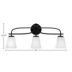 Cavella Three Light Bath Bar in Matte Black with 4.5" Square White Muslin Shade