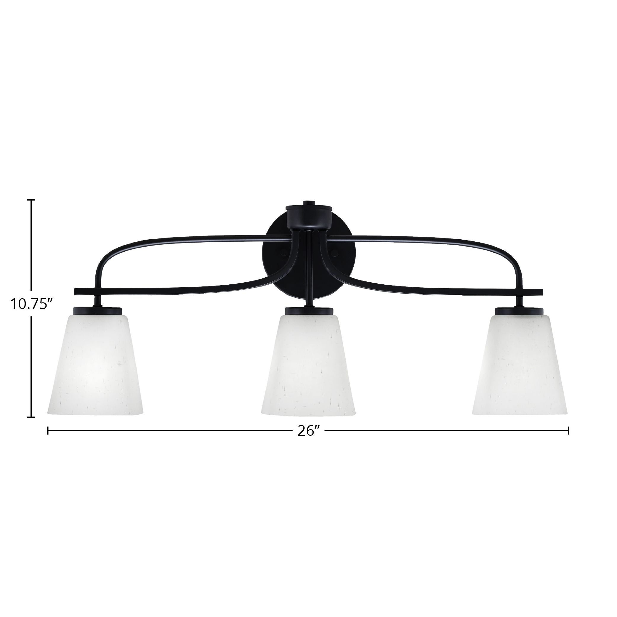 Cavella Three Light Bath Bar in Matte Black with 4.5" Square White Muslin Shade