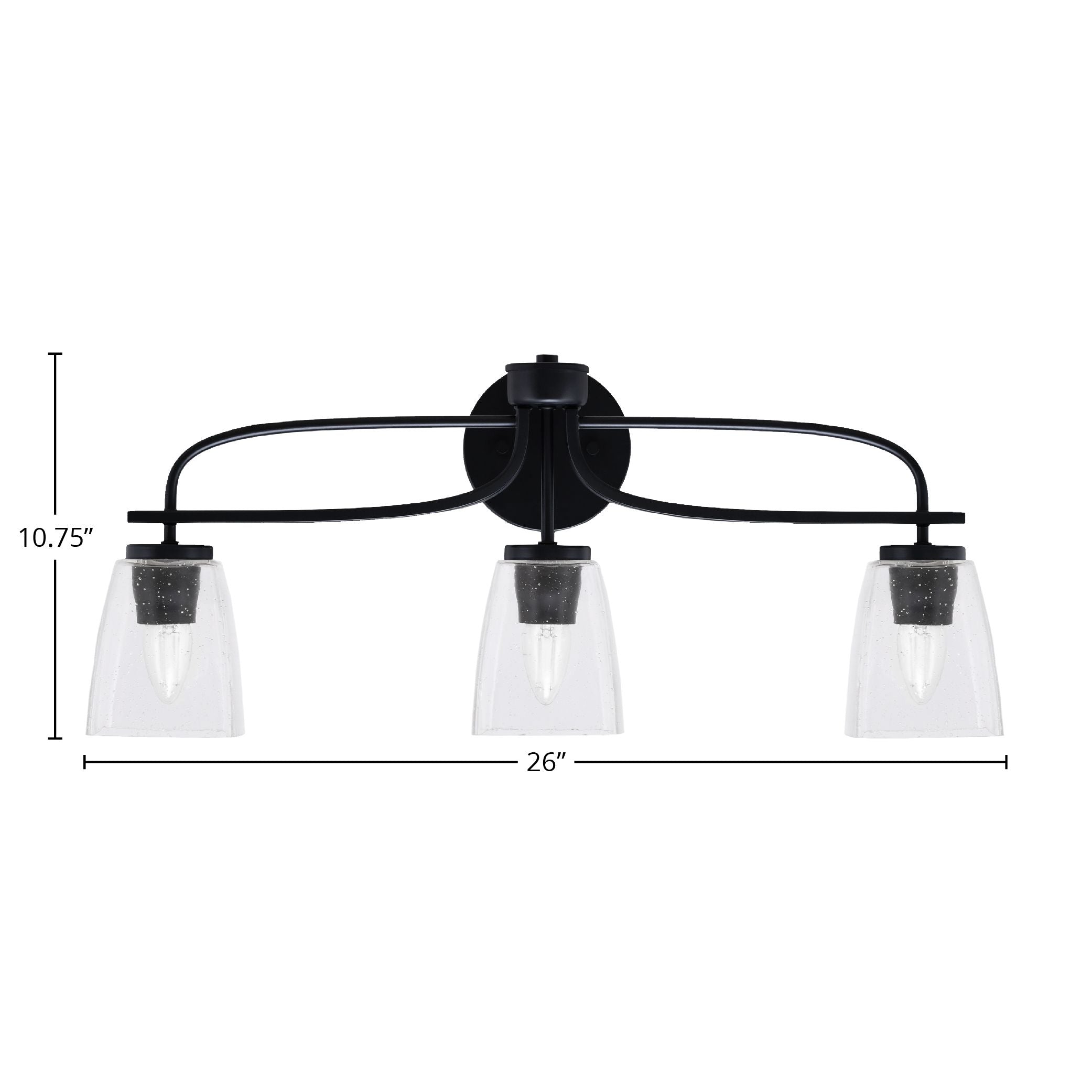 Cavella Three Light Bath Bar in Matte Black with 4.5" Square Clear Bubble Shade