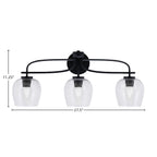 Cavella Three Light Bath Bar in Matte Black with 6" Clear Bubble Shade