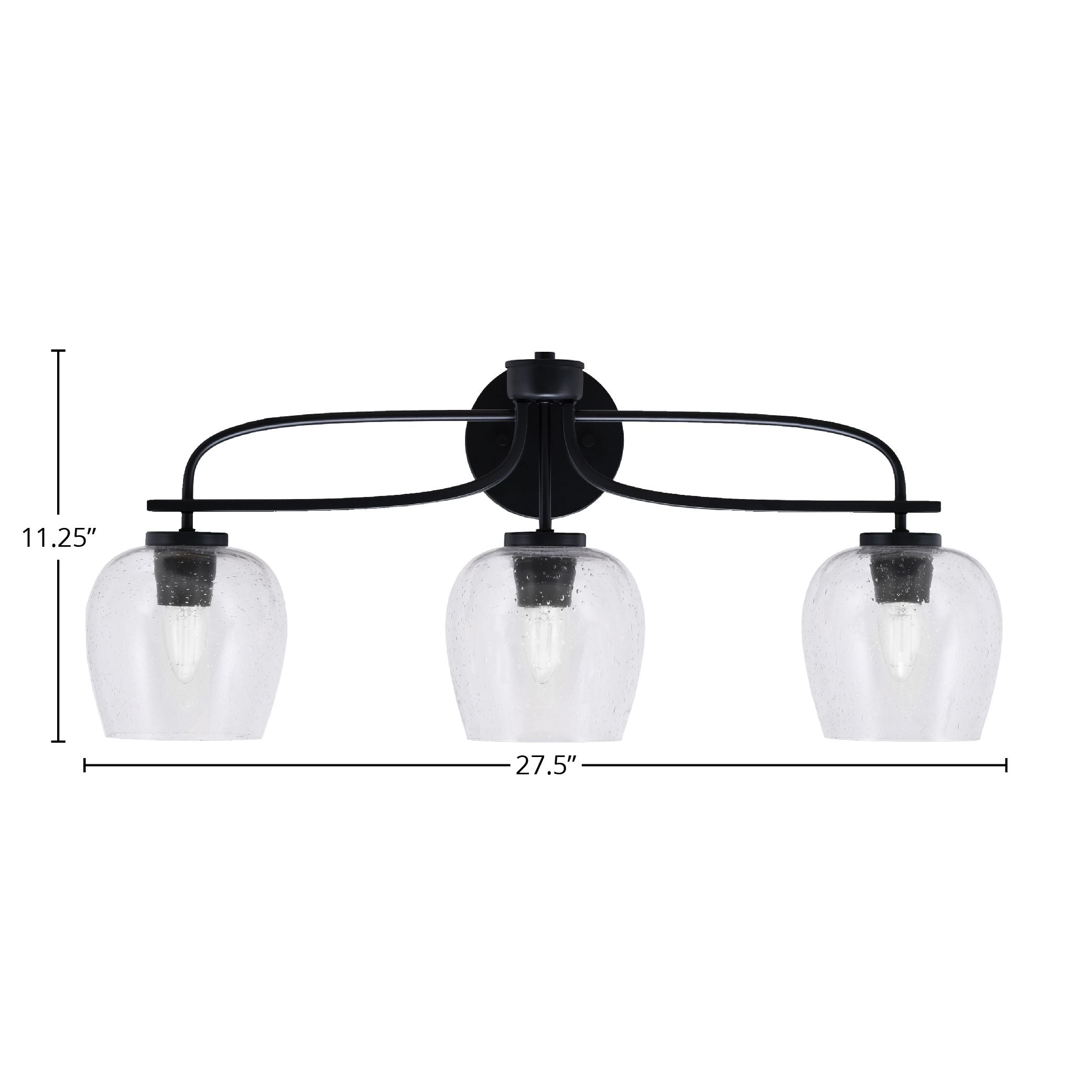 Cavella Three Light Bath Bar in Matte Black with 6" Clear Bubble Shade