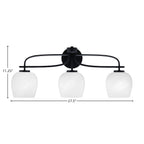Cavella Three Light Bath Bar in Matte Black with 6" White Marble Shade