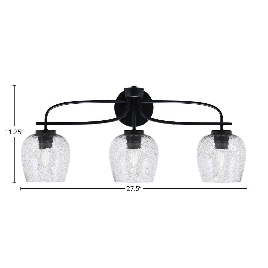 Cavella Three Light Bath Bar in Matte Black with 6" Smoke Bubble Shade
