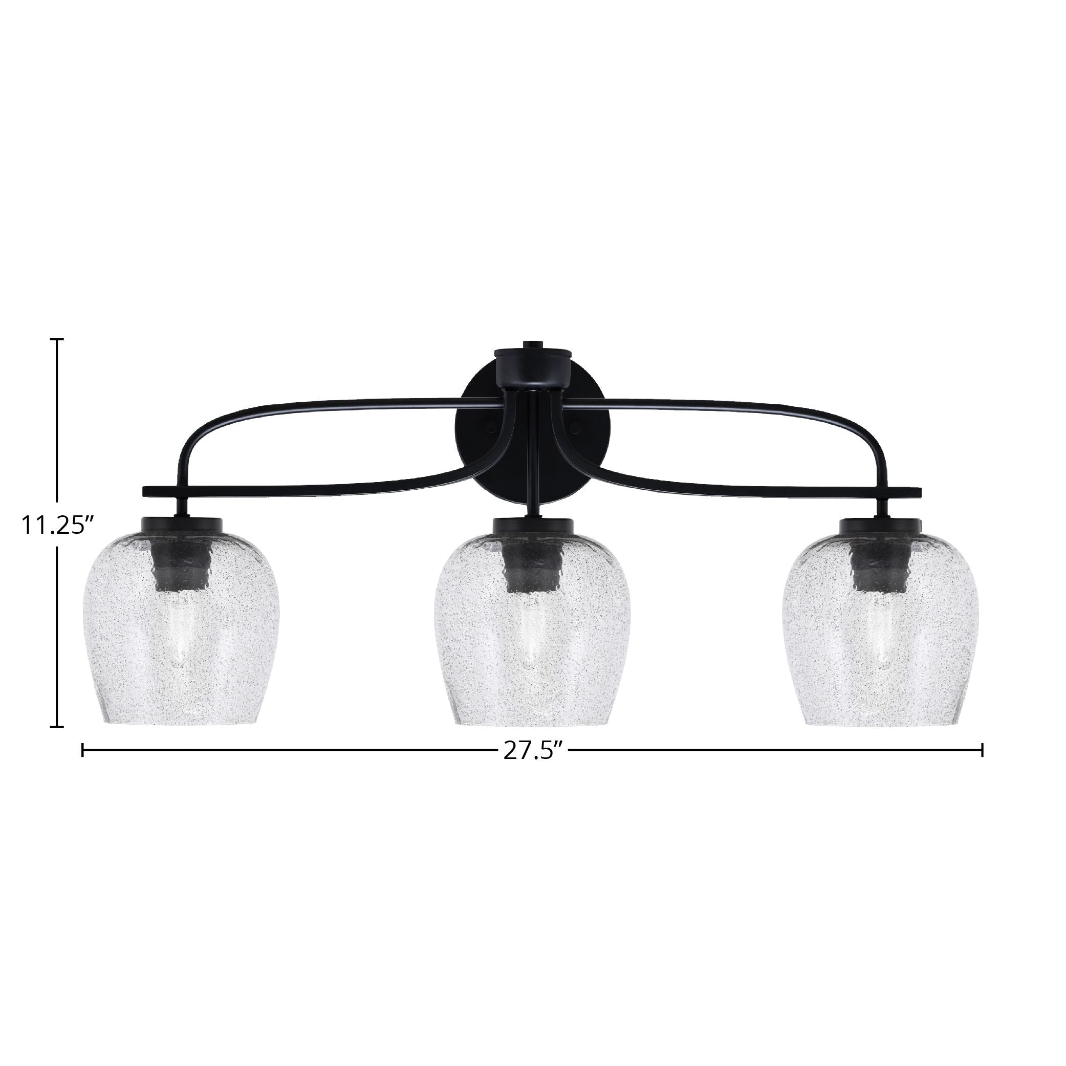 Cavella Three Light Bath Bar in Matte Black with 6" Smoke Bubble Shade