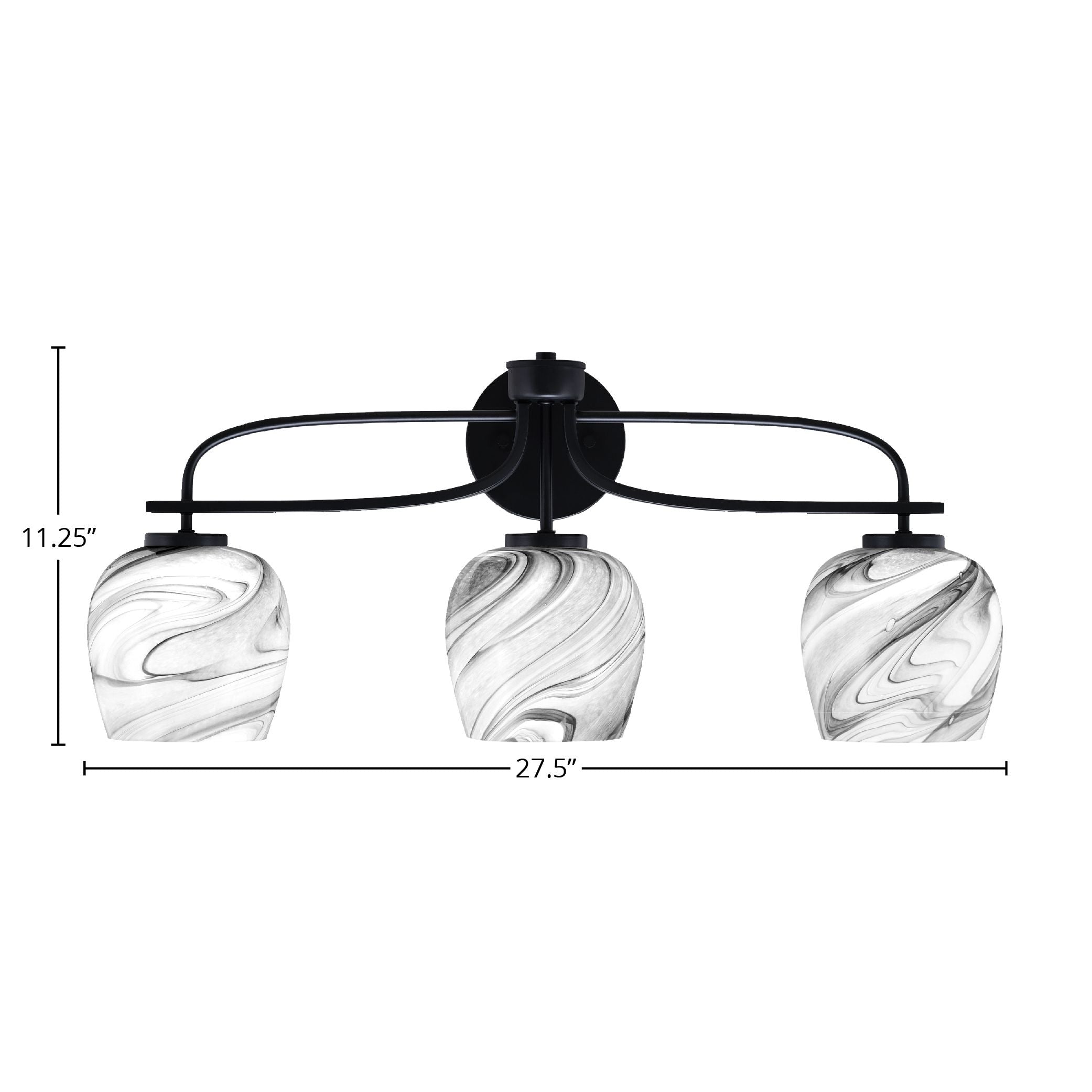 Cavella Three Light Bath Bar in Matte Black with 6" Onyx Swirl Shade
