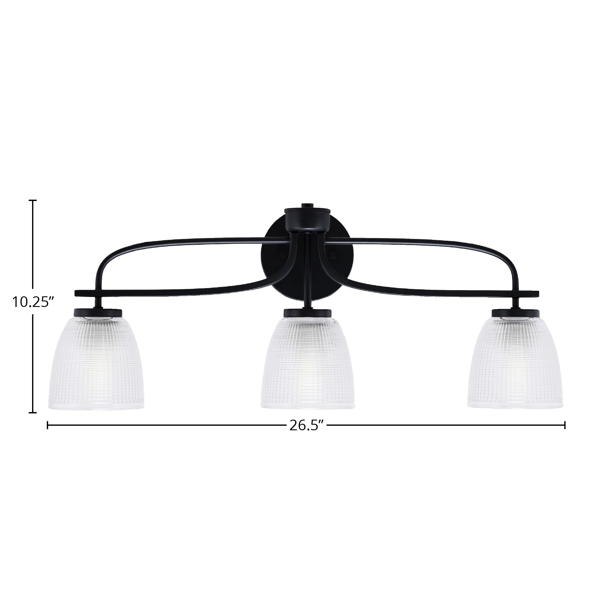 Cavella Three Light Bath Bar in Matte Black with 5" Clear Ribbed Shade