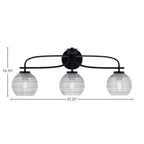 Cavella Three Light Bath Bar in Matte Black with 6" Clear Ribbed Shade