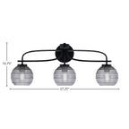 Cavella Three Light Bath Bar in Matte Black with 6" Smoke Ribbed Shade