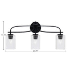 Cavella Three Light Bath Bar in Matte Black with 4" Square Clear Bubble Shade