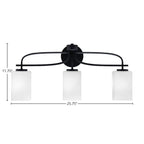 Cavella Three Light Bath Bar in Matte Black with 4" Square White Muslin Shade