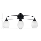 Cavella Three Light Bath Bar in Matte Black with 5" White Linen Shade