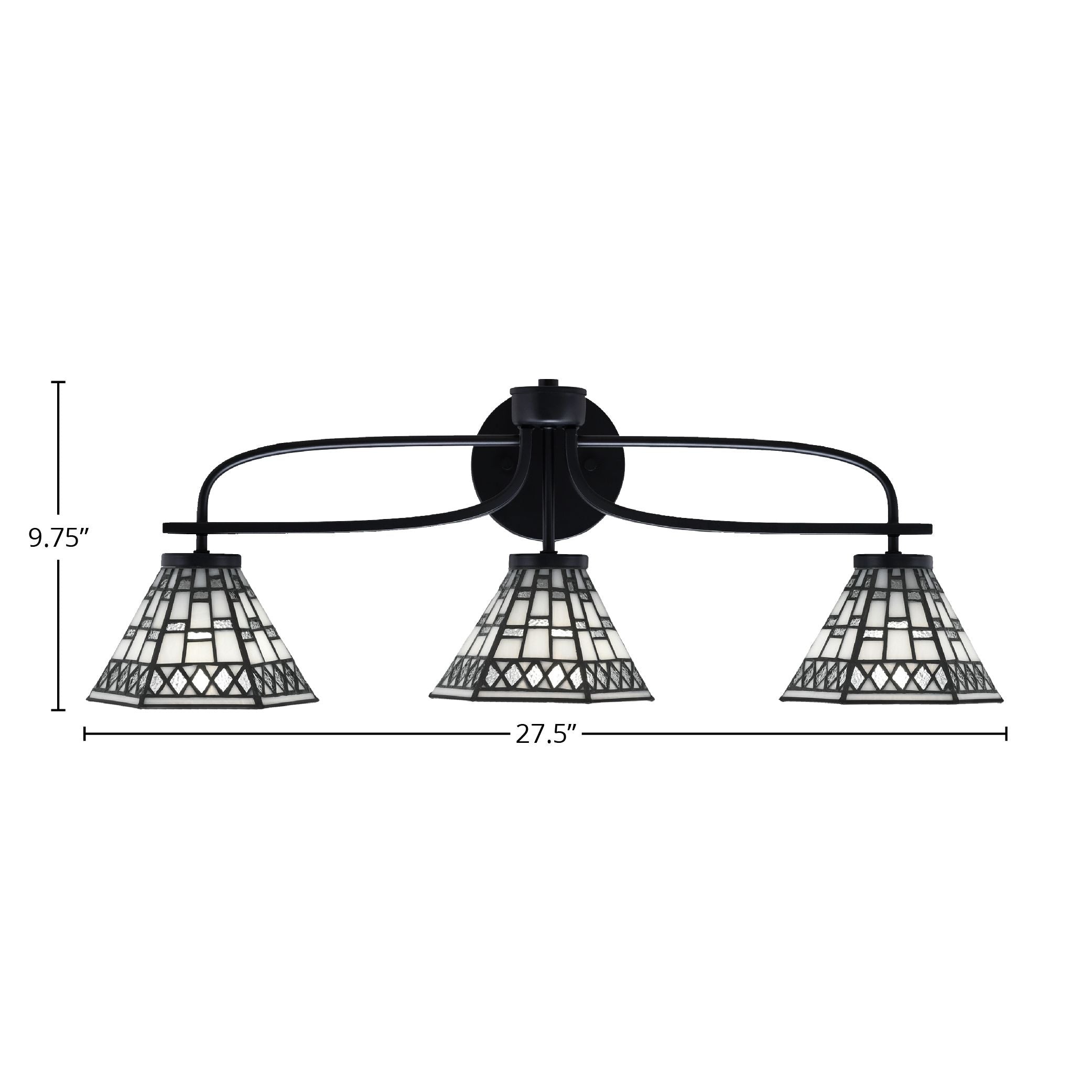 Cavella Three Light Bath Bar in Matte Black with 7" Pewter Art Glass Shade