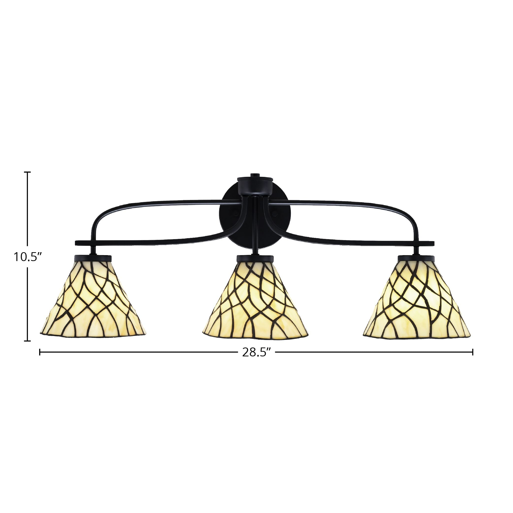 Cavella Three Light Bath Bar in Matte Black with 7" Sandhill Art Glass Shade