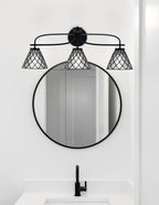 Cavella Three Light Bath Bar in Matte Black with 7" Diamond Ice Art Glass Shade