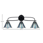 Cavella Three Light Bath Bar in Matte Black with 7" Sea Ice Art Glass Shade