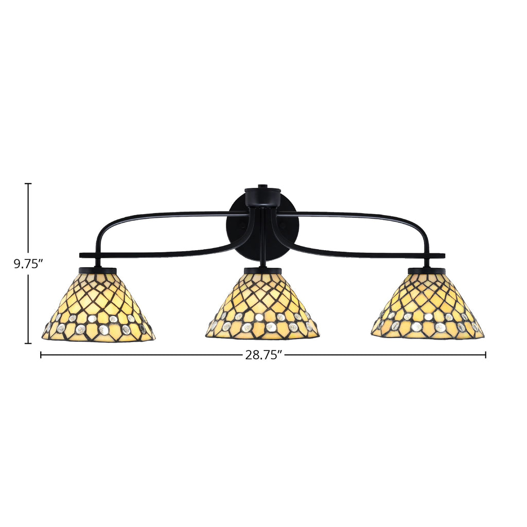 Cavella Three Light Bath Bar in Matte Black with 7" Starlight Art Glass Shade