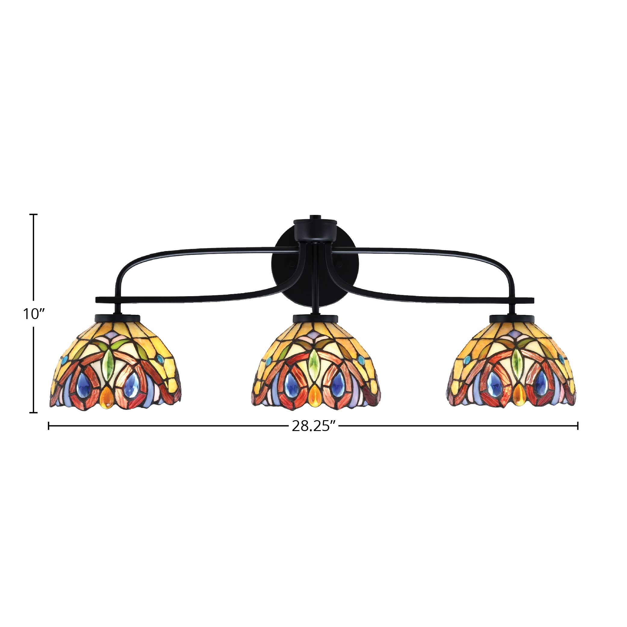 Cavella Three Light Bath Bar in Matte Black with 7" Lynx Art Glass Shade
