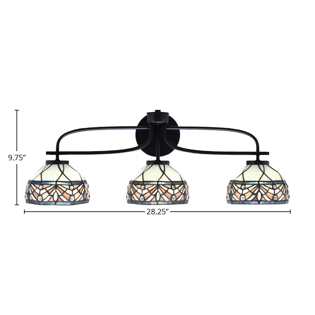 Cavella Three Light Bath Bar in Matte Black with 7" Royal Merlot Art Glass Shade