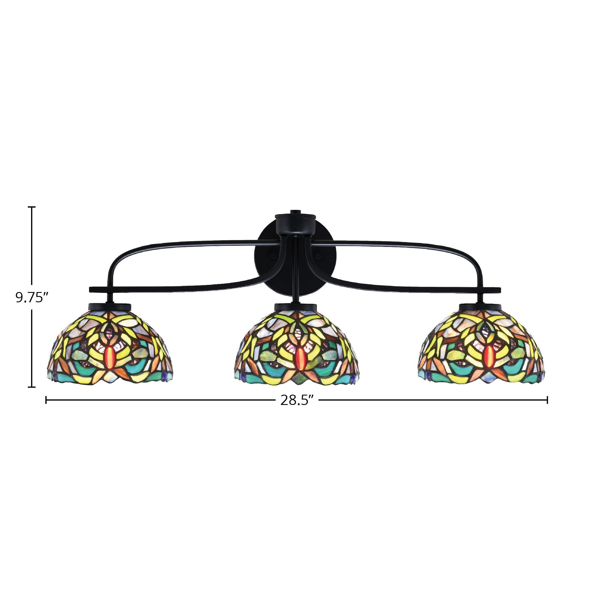 Cavella Three Light Bath Bar in Matte Black with 7" Kaleidoscope Art Glass Shade