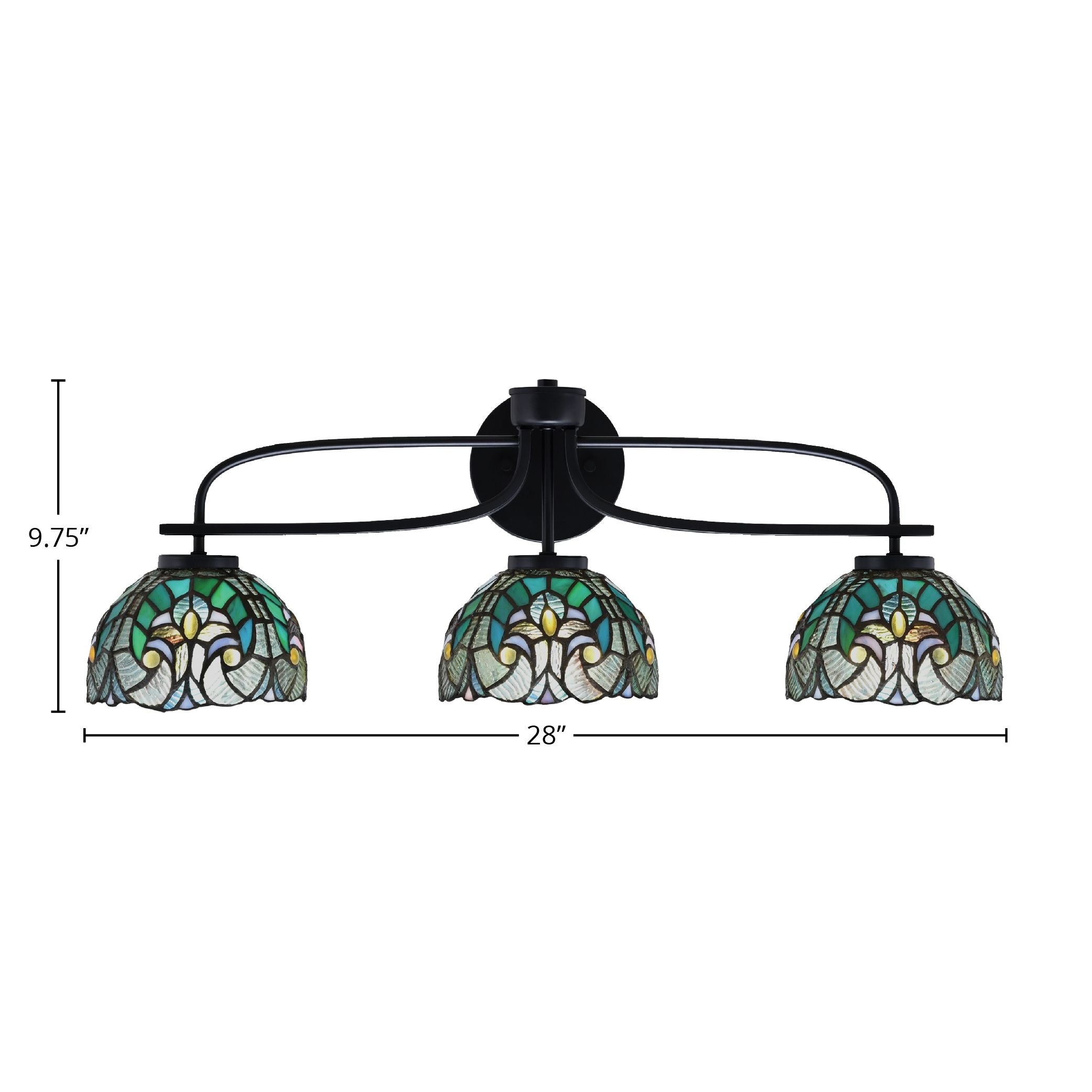 Cavella Three Light Bath Bar in Matte Black with 7" Turquoise Cypress Art Glass Shade
