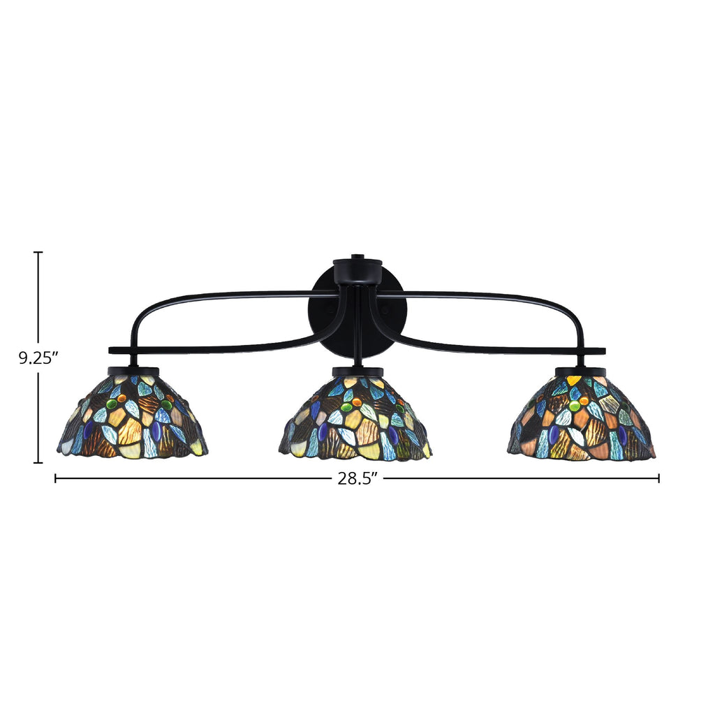 Cavella Three Light Bath Bar in Matte Black with 7" Blue Mosaic Art Glass Shade