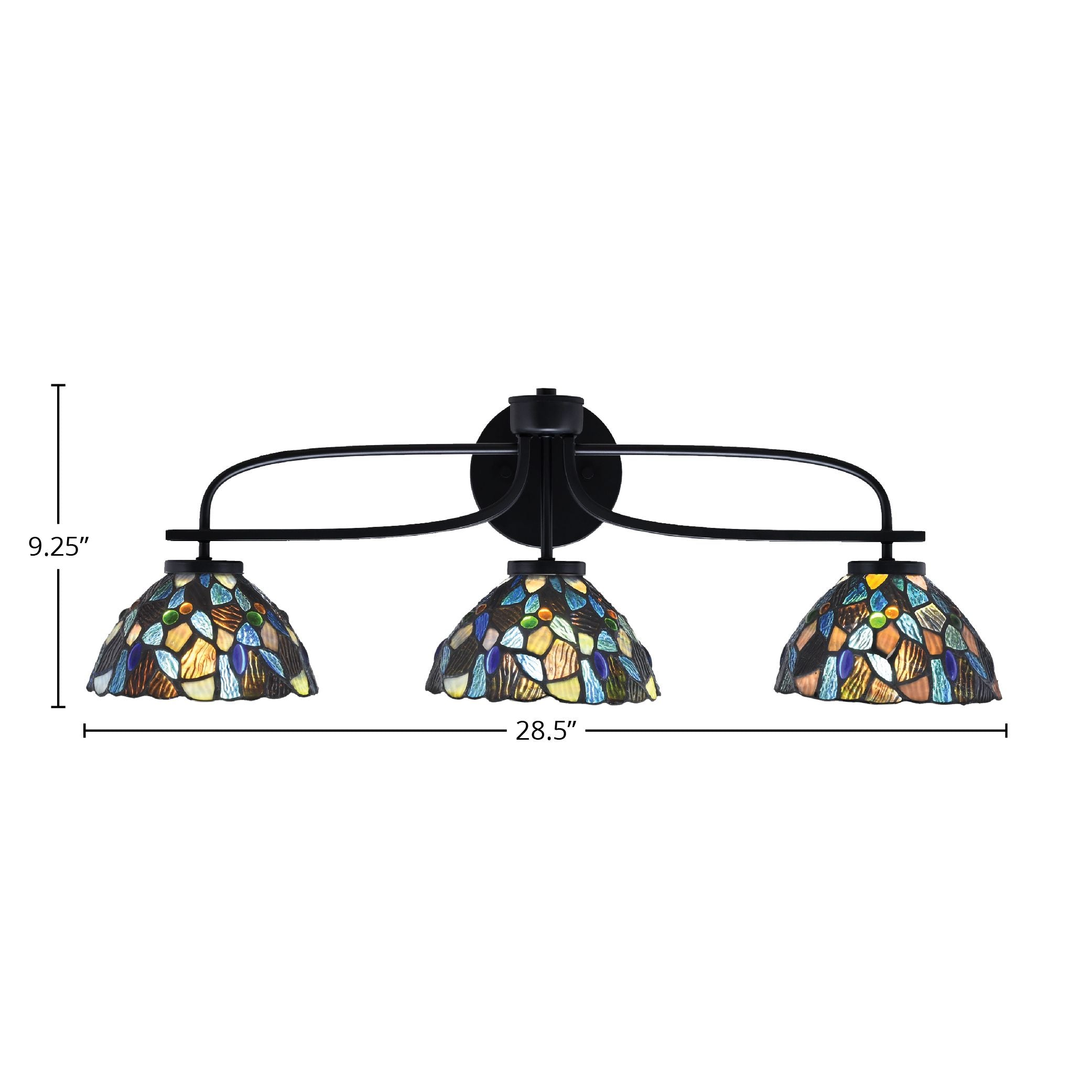 Cavella Three Light Bath Bar in Matte Black with 7" Blue Mosaic Art Glass Shade