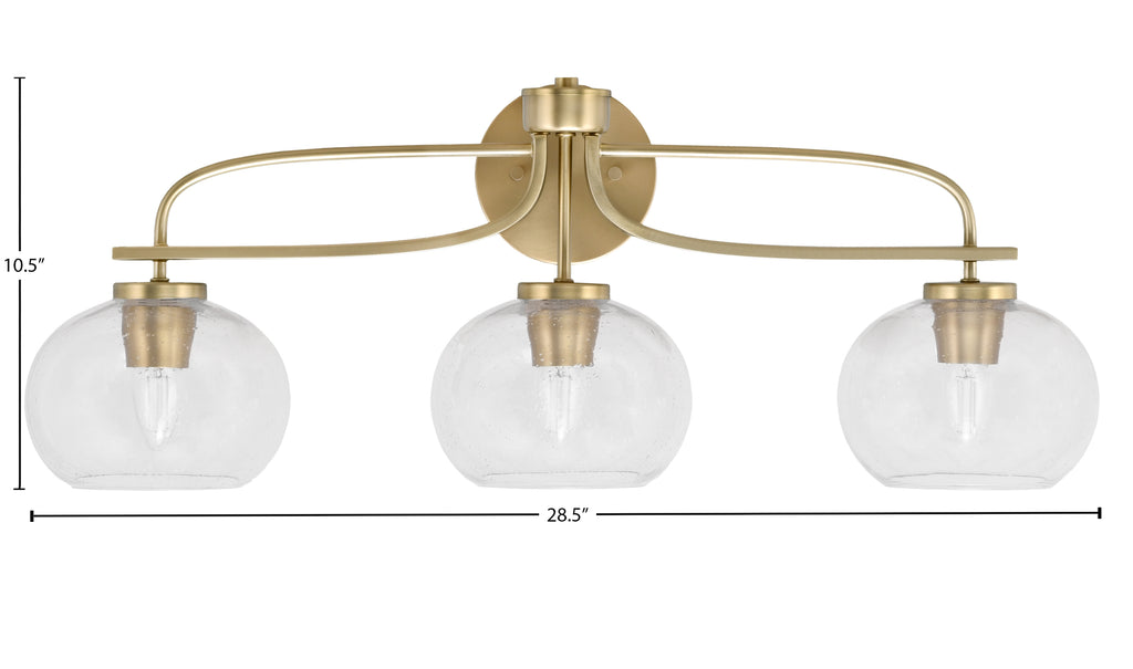 Cavella Three Light Bath Bar in New Age Brass with 7" Clear Bubble Shade
