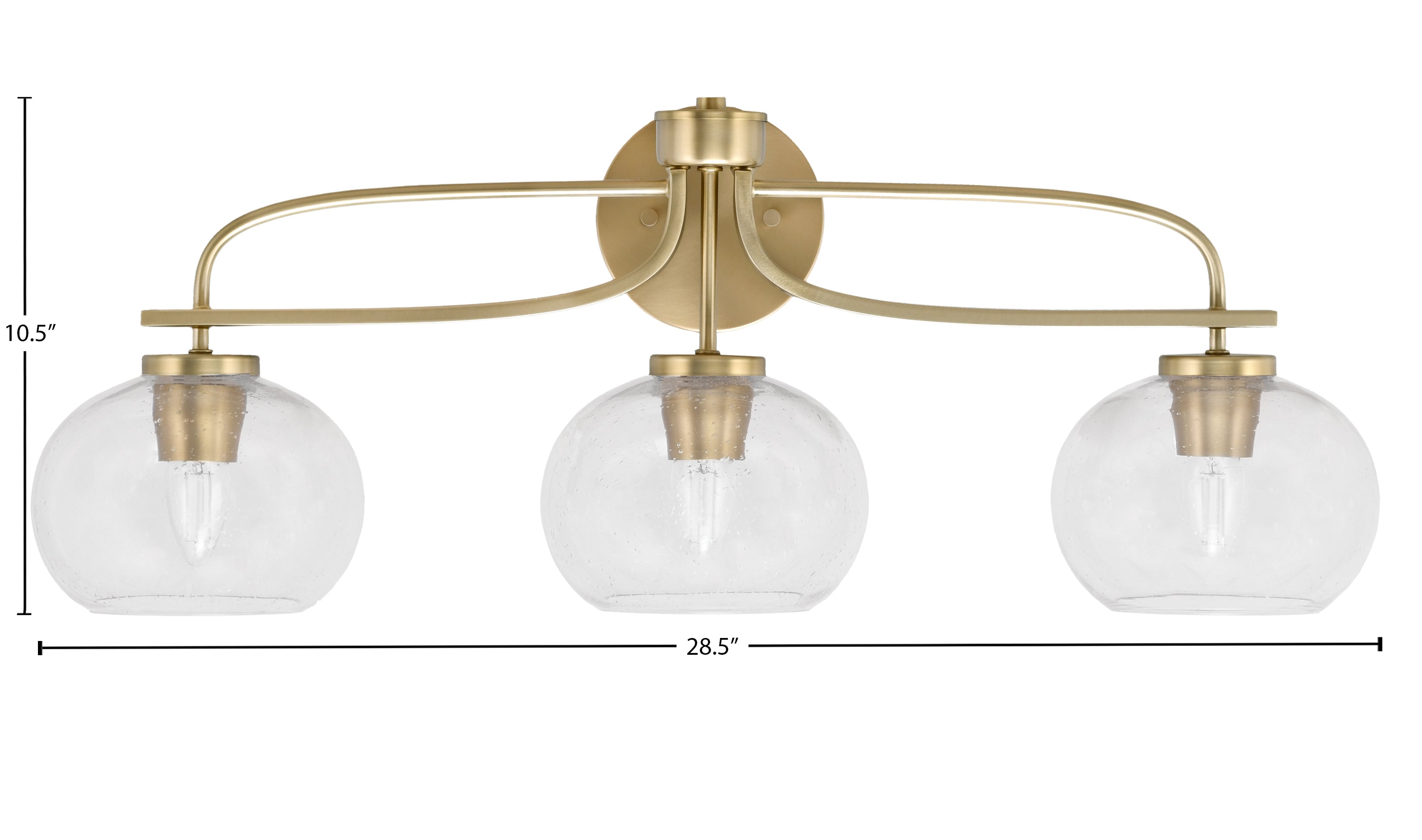 Cavella Three Light Bath Bar in New Age Brass with 7" Clear Bubble Shade