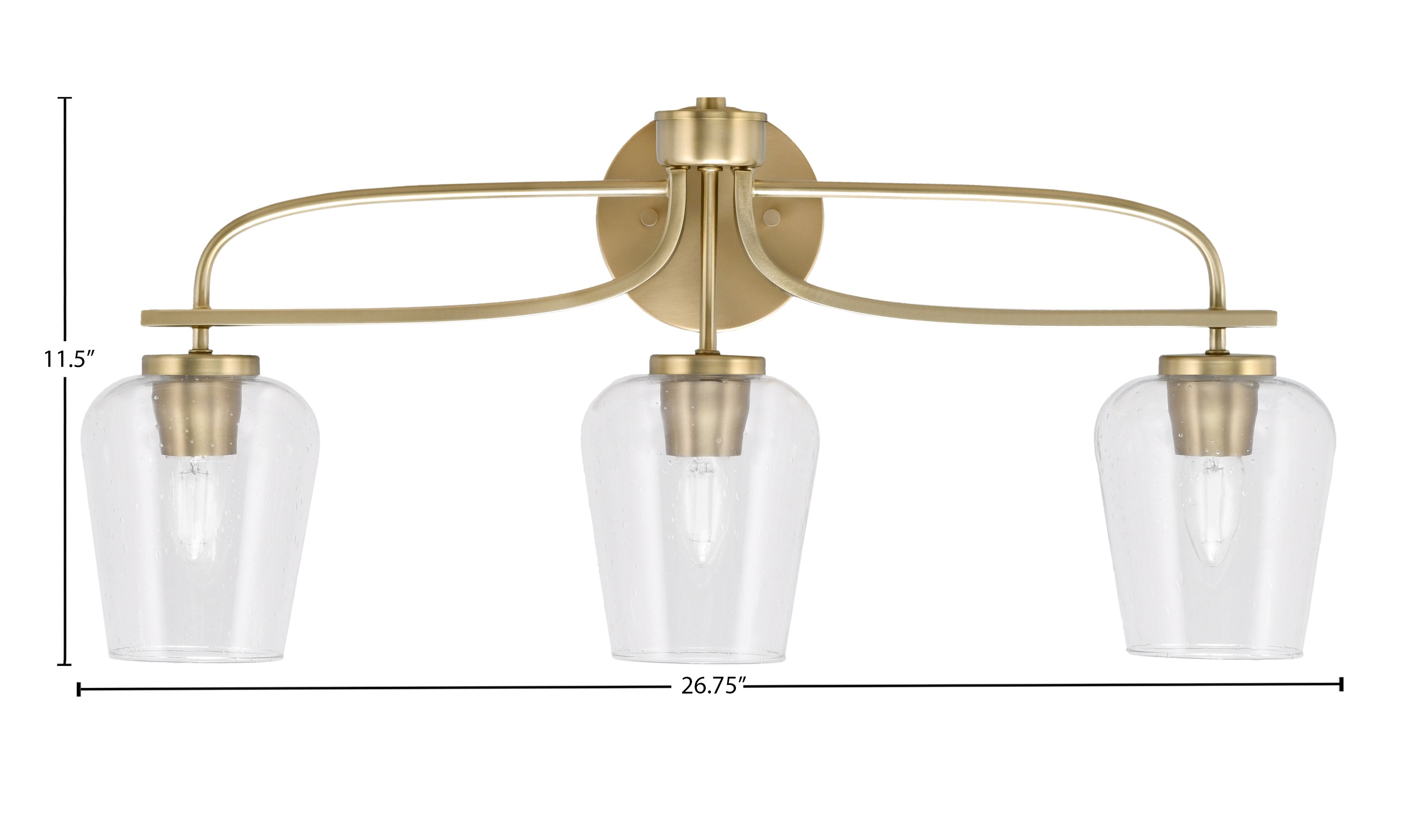 Cavella Three Light Bath Bar in New Age Brass with 5" Clear Bubble Shade