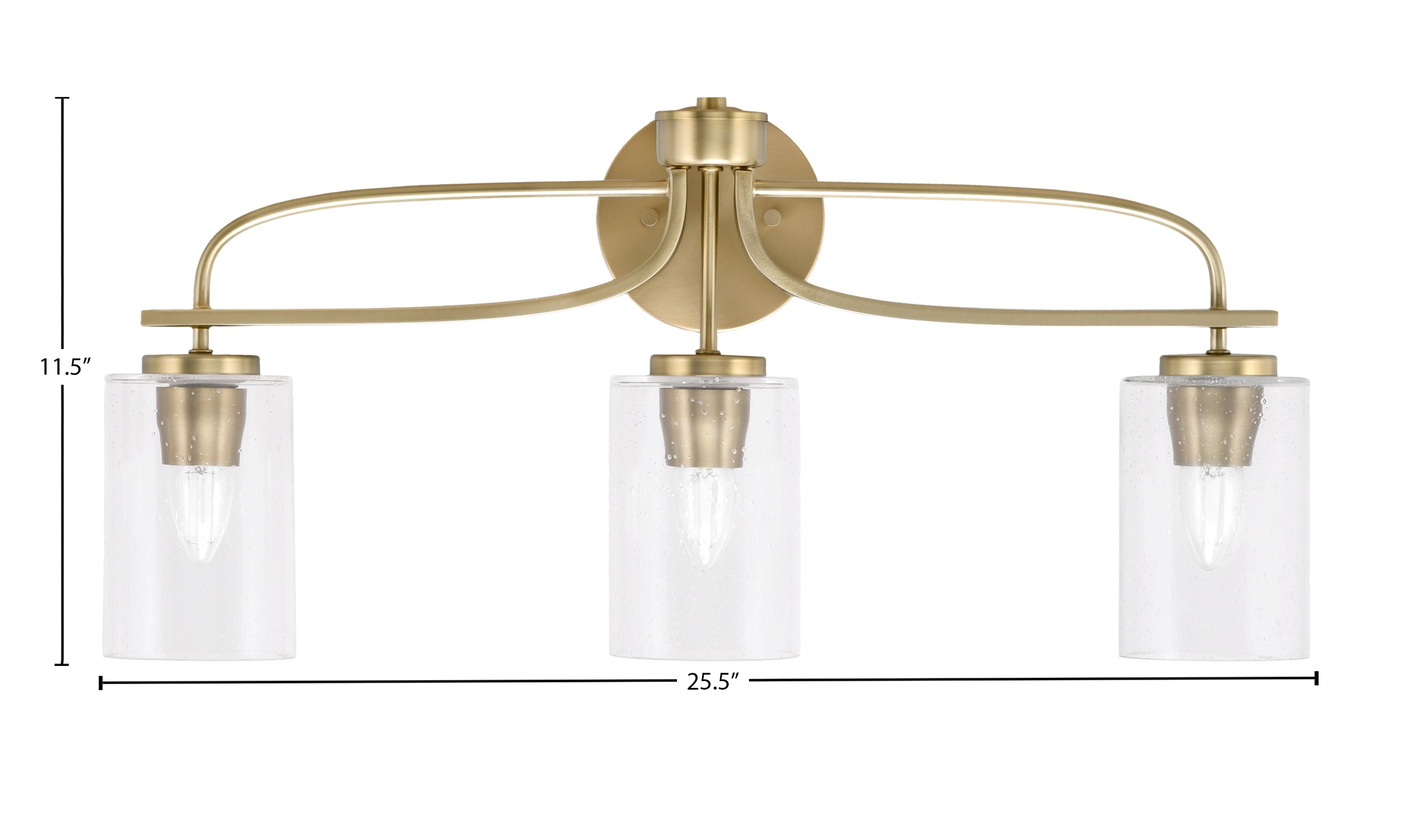 Cavella Three Light Bath Bar in New Age Brass with 4" Clear Bubble Shade