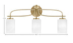 Cavella Three Light Bath Bar in New Age Brass with 4" White Marble Shade