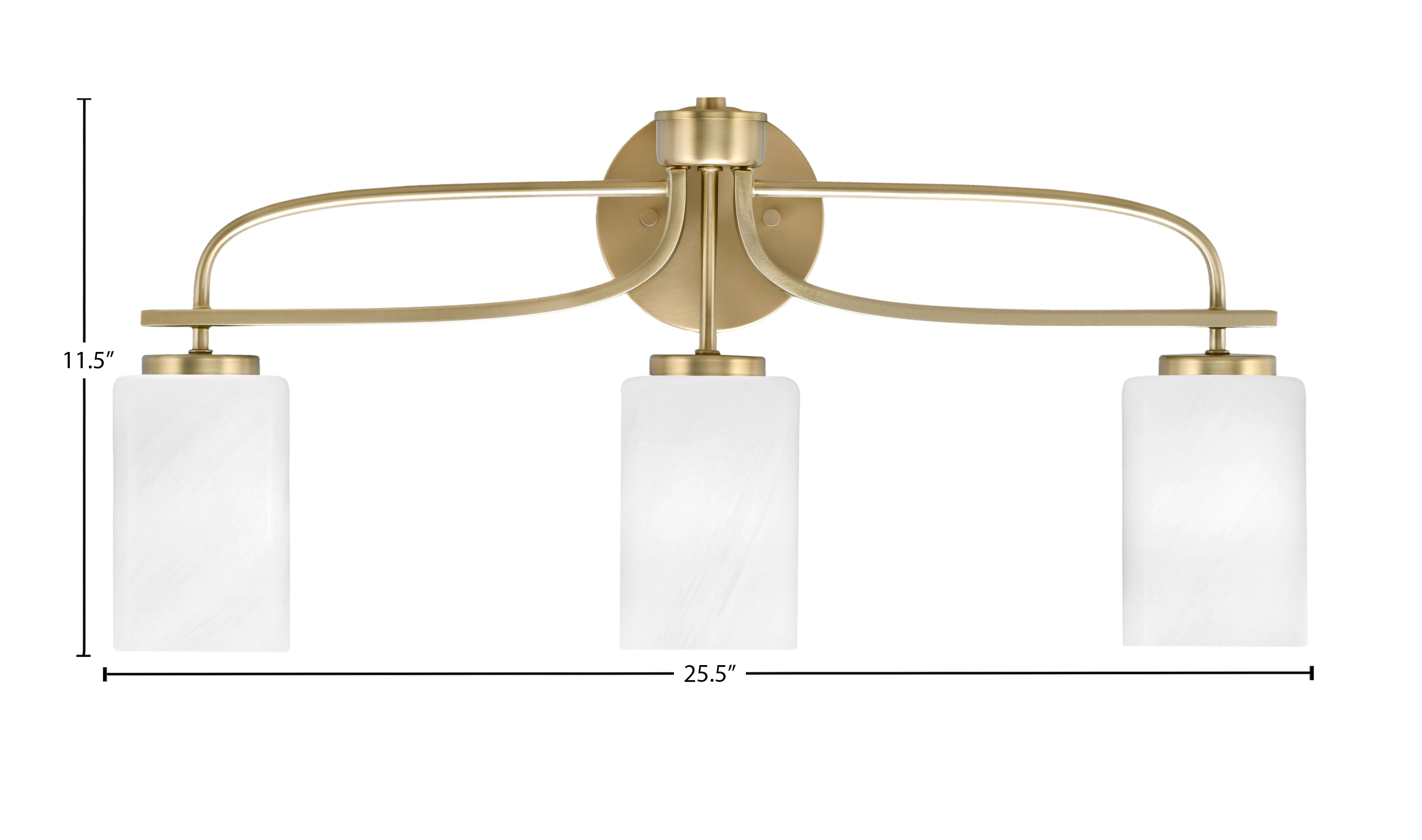 Cavella Three Light Bath Bar in New Age Brass with 4" White Marble Shade