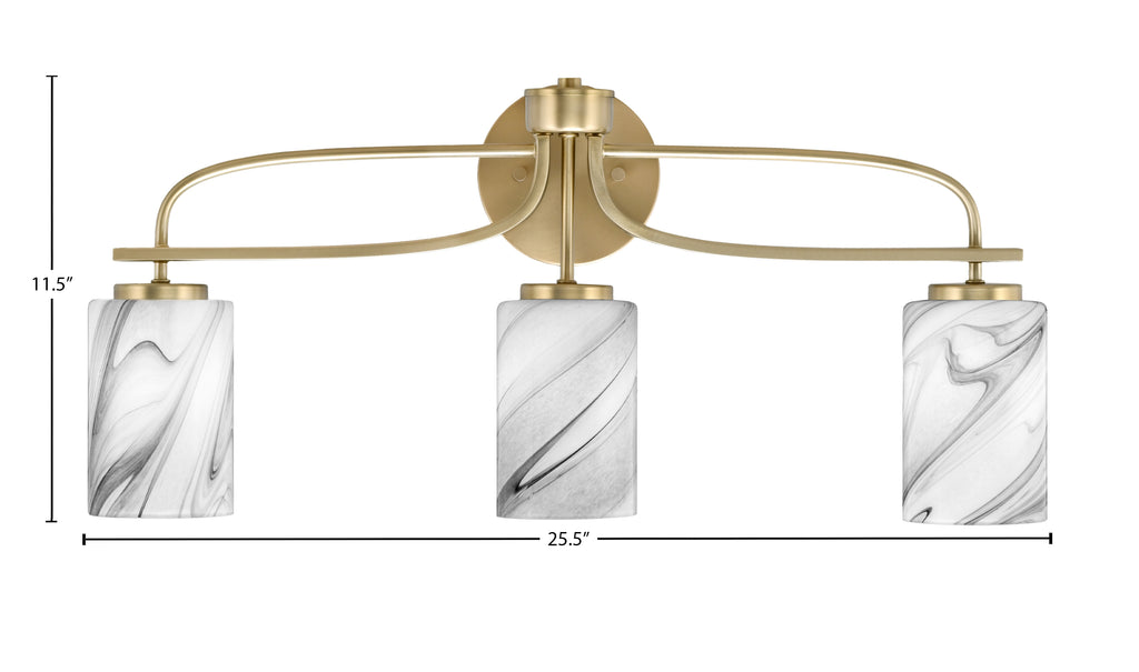 Cavella Three Light Bath Bar in New Age Brass with 4" Onyx Swirl Shade