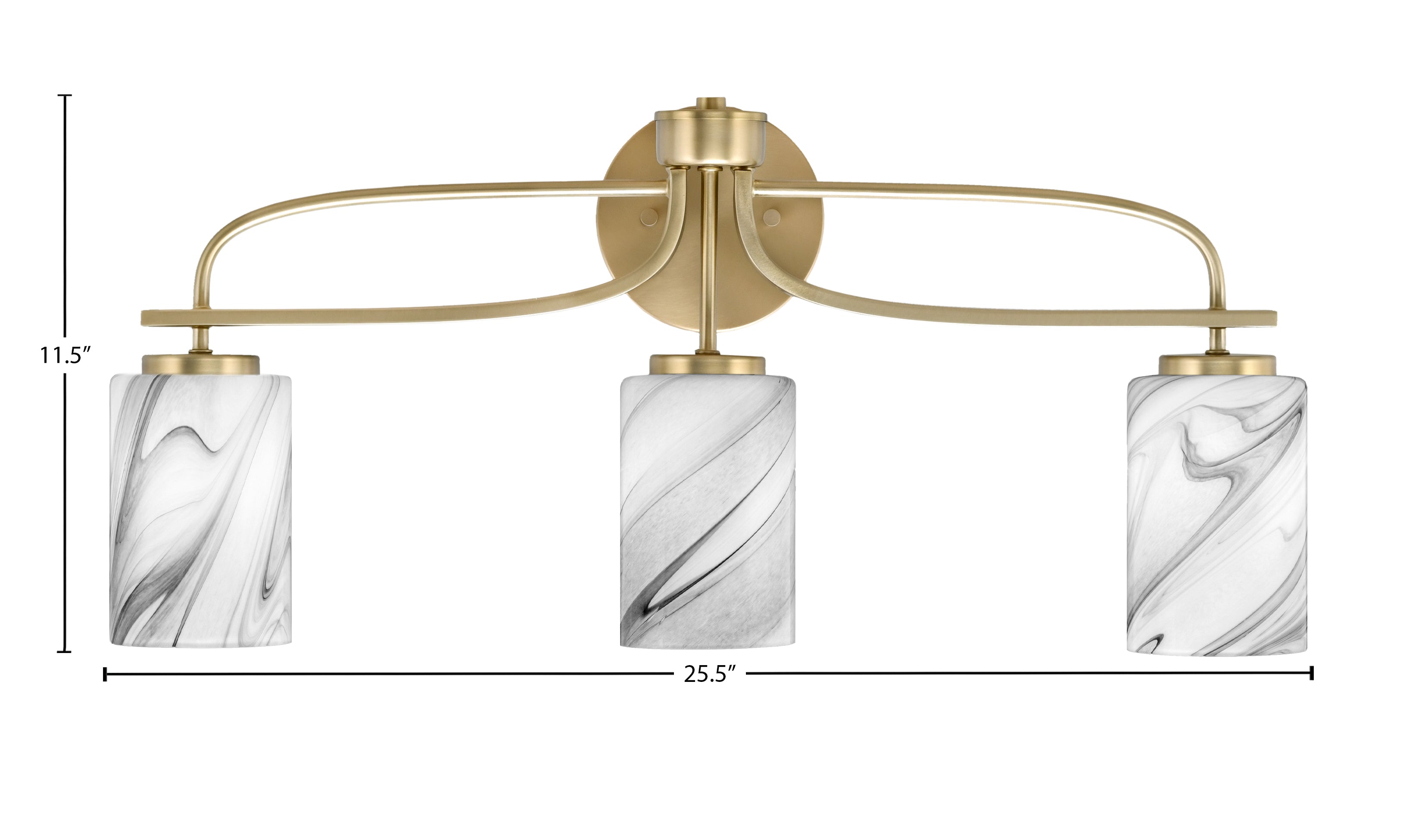 Cavella Three Light Bath Bar in New Age Brass with 4" Onyx Swirl Shade