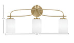 Cavella Three Light Bath Bar in New Age Brass with 4" White Muslin Shade