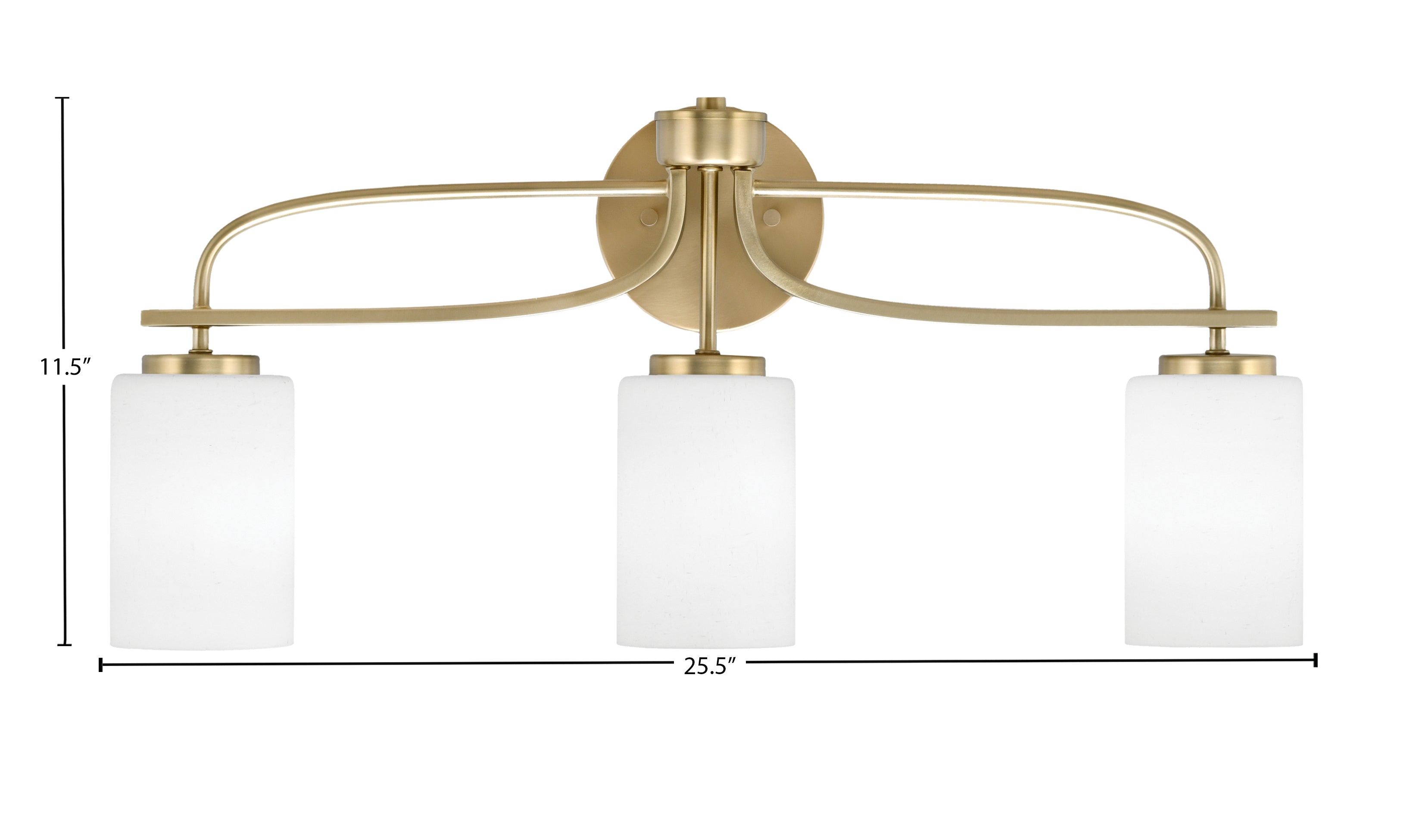 Cavella Three Light Bath Bar in New Age Brass with 4" White Muslin Shade