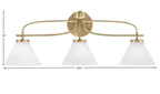 Cavella Three Light Bath Bar in New Age Brass with 7" White Muslin Shade