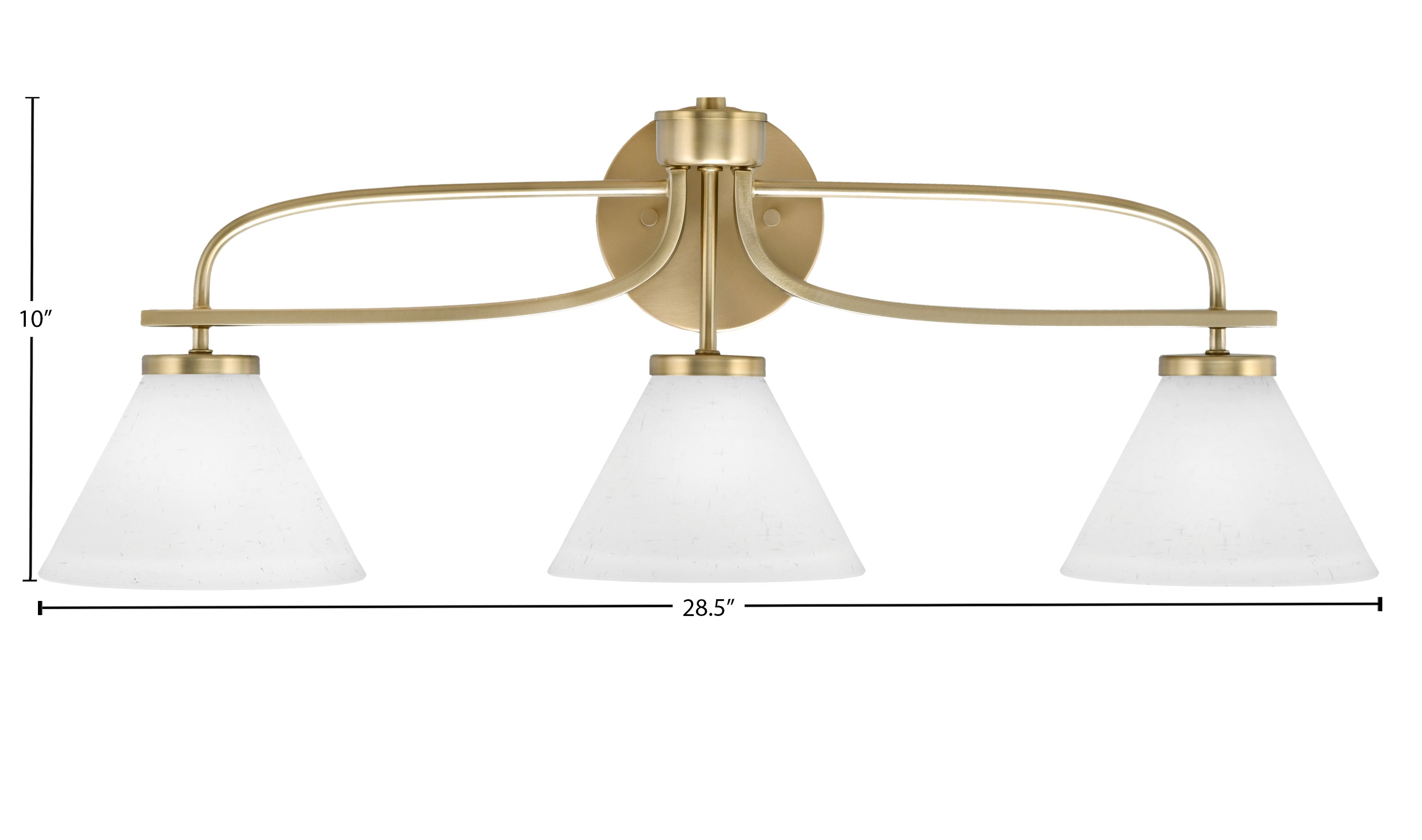 Cavella Three Light Bath Bar in New Age Brass with 7" White Muslin Shade