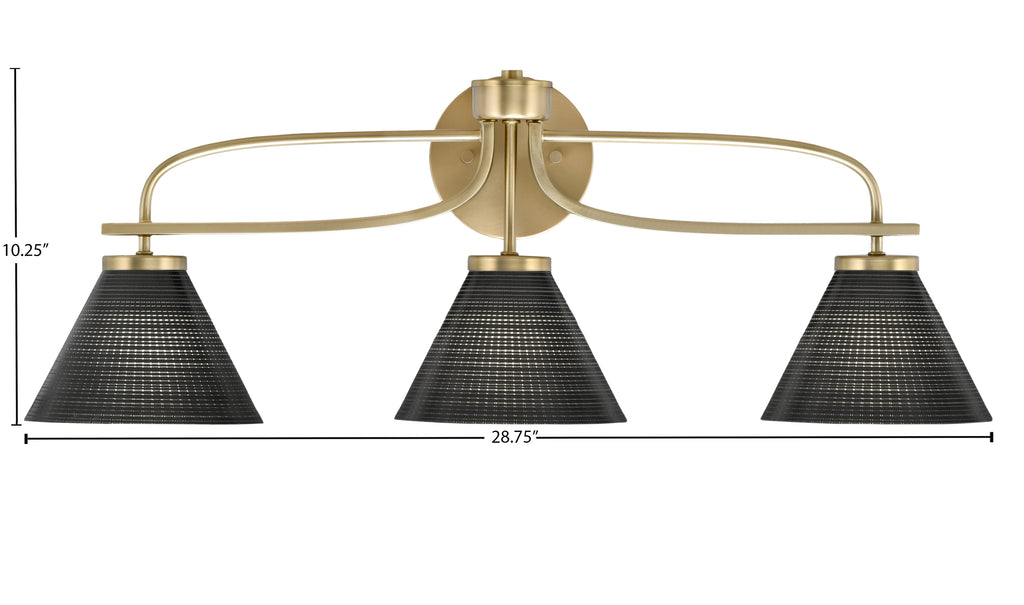 Cavella Three Light Bath Bar in New Age Brass with 7" Black Matrix Shade