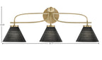 Cavella Three Light Bath Bar in New Age Brass with 7" Black Matrix Shade